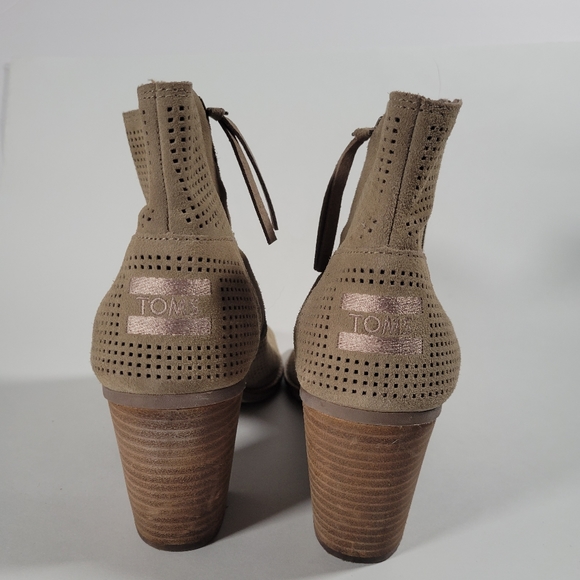 Toms Majorca Peep Toe Heel Suede Tan  - Picture 4 of 9